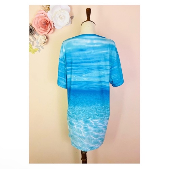 New! Moschino Swim Logo Ocean Print Cover Up T-Shirt Dress in Blue - Picture 5 of 6